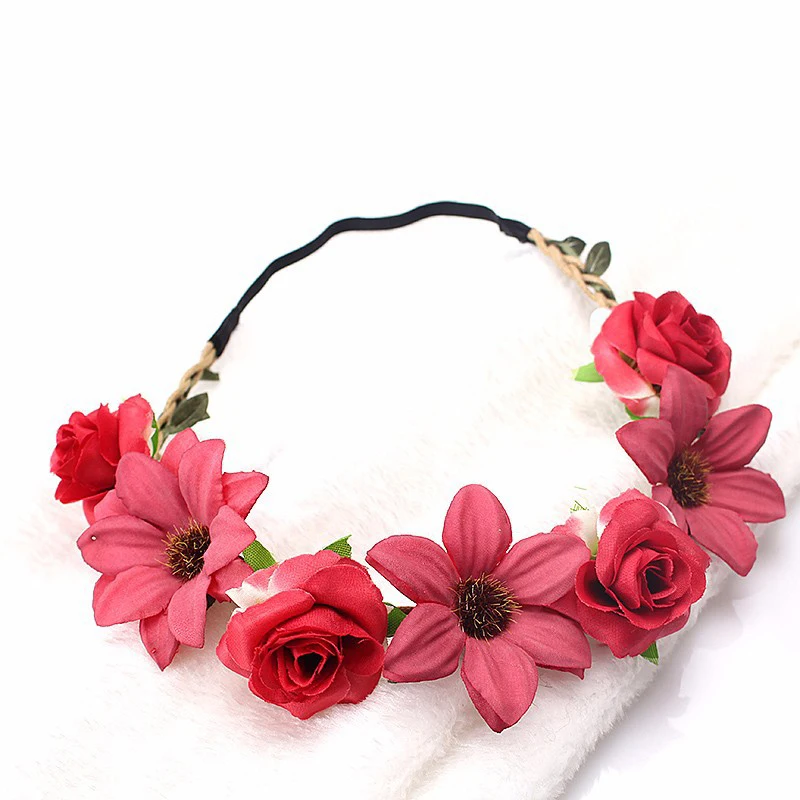 1Pc Women Charm Flower Tiara Bohemian Flower Crowns Beach Hawaii Floral Garland Romantic Wedding Princess Wreaths Outdoor Tools