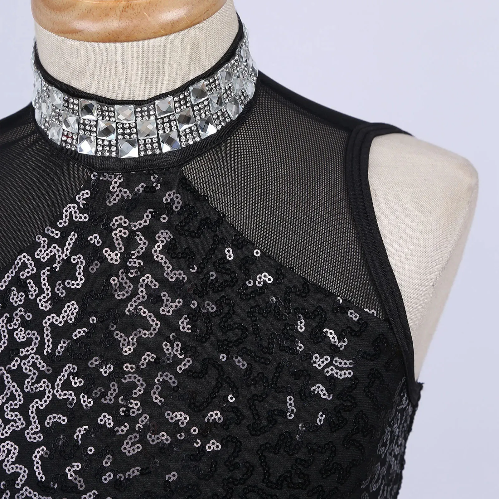 Kids Girls Latin Jazz Dance Dress Sleeveless Rhinestone Sequin Tassel Leotard Bodysuit Costume Cha-cha Samba Performance dance dress