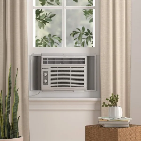 Basics Window Mounted Air Conditioner with Mechanical Control Cools 150 Square Feet, 5000 BTU, AC Unit, White