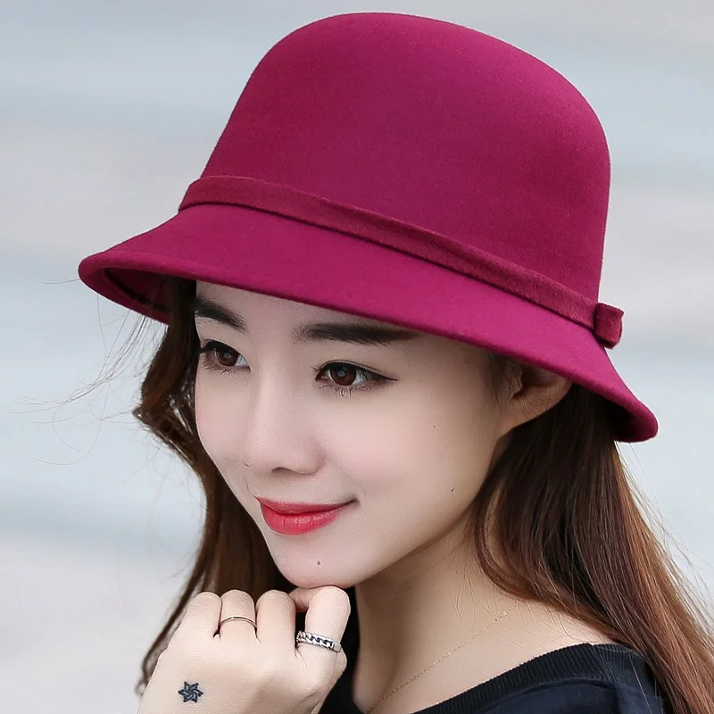 Women's Hat Bowknot Woolen Felt Fedoras Fashion Ladies Vintage Elegant