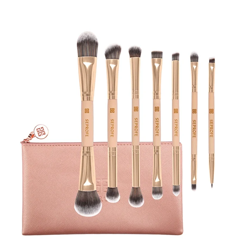 

New 7pcs Makeup Brush Tube Double Eyeliner Eye Shadow Foundation Brush Eyebrow Makeup Brush With Zipper Bag