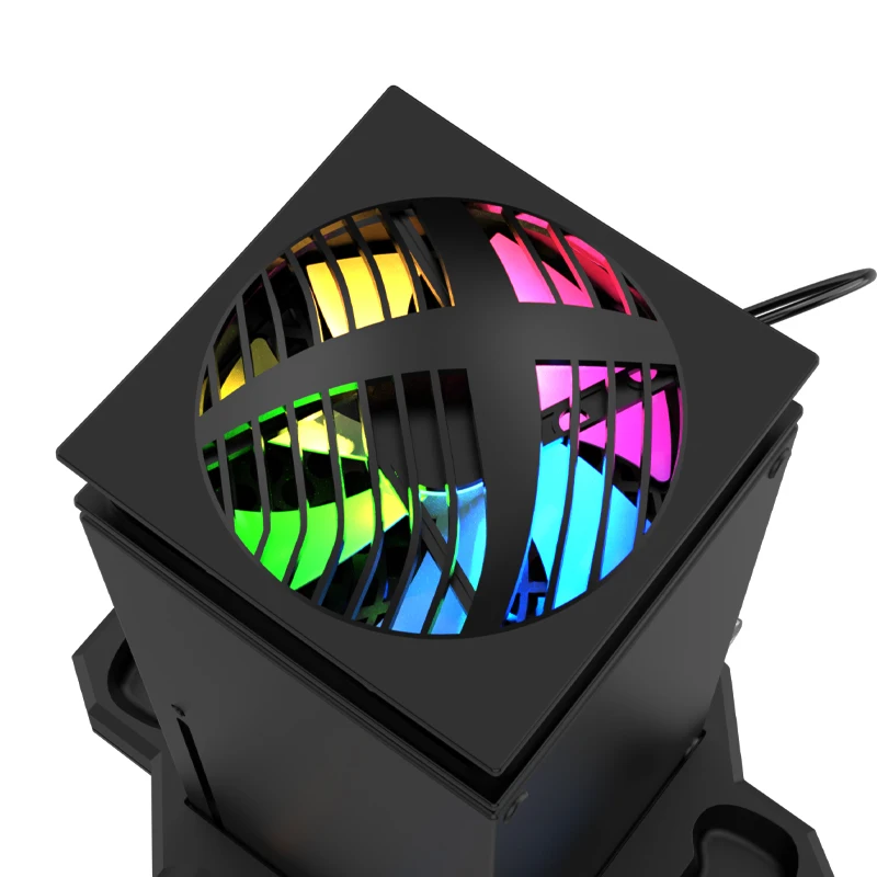 HBX-608 for Xbox Series X console multifunctional charging dock+top mounted cooling fan base RGB color light disc storage rack