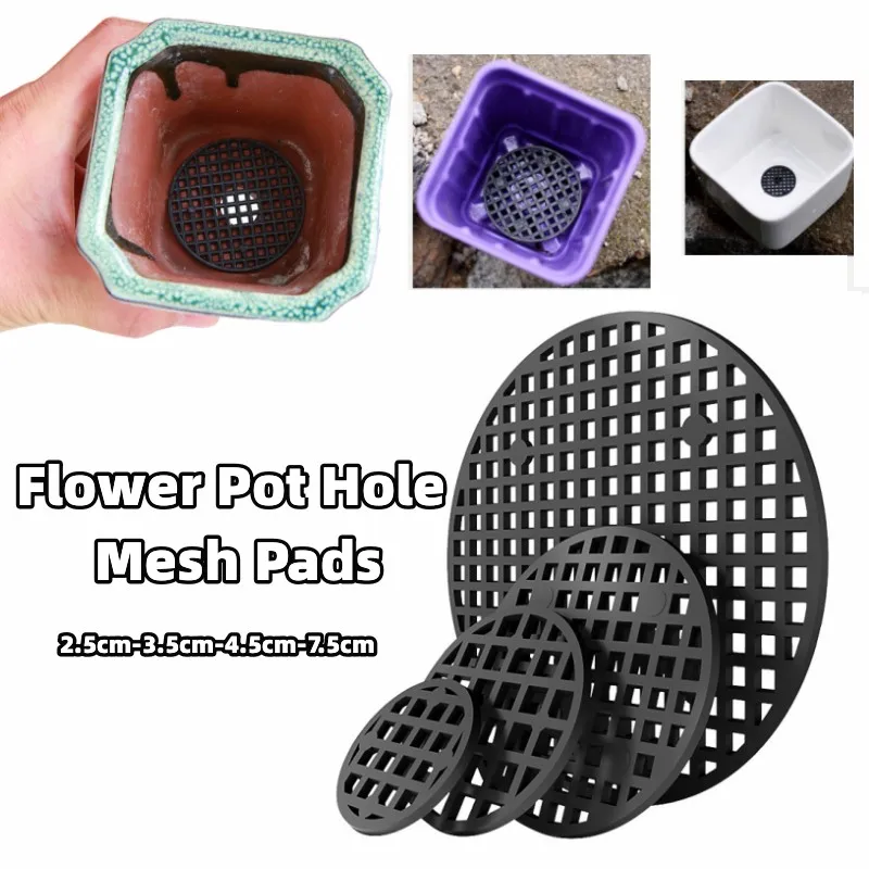 Plant Pot Drainage Mat 100 Piece Pot Hole Screen Mat Round Drainage Bottom Grid Pad to prevent soil loss Plant Ventilation Gasket Gardening Supplies
