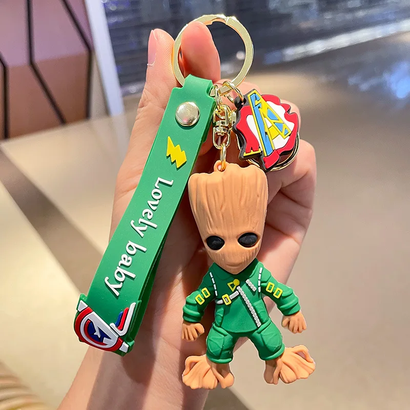 Cartoon Tree people Baby Groot Keychain Tree Man Bag Pendants Key Silica  gel Key Ring For Women Kids Movie Figures Toys Gift