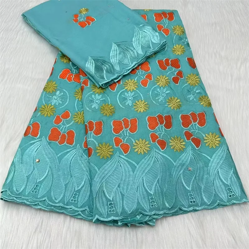 

5+2 Yard Dry Lace Fabric 2023 Latest Heavy Beaded Embroidery African 100% Cotton Swiss Voile Popular Dubai Style 7L0828302
