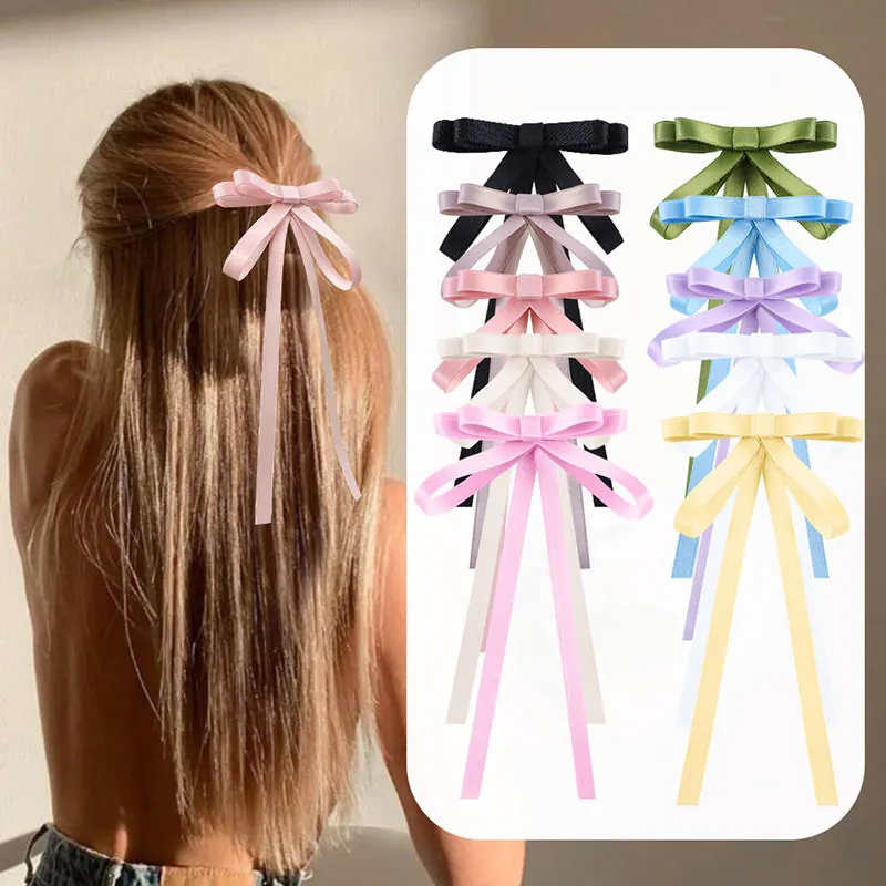 

Sweet Silk Bow Hair Clips Trend Ribbon Hairpins Girls Long Tassel Barrettes Women Party bow For Hair Korean Hair Accessories