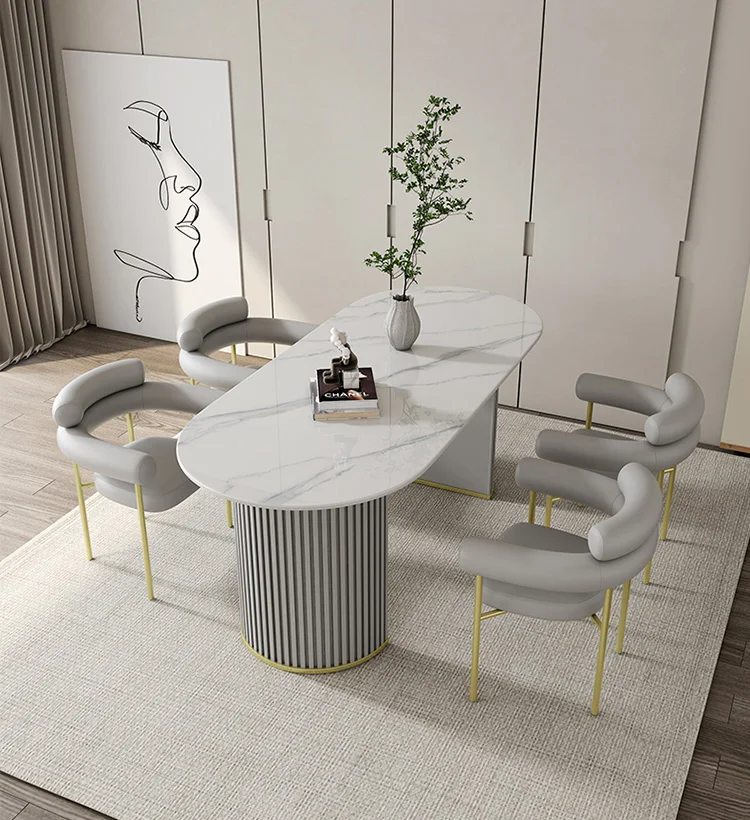 Description Picture 6 of itemEuropean Slate Dining Tables Modern Restaurant Furniture High-end Home Cafe White Dining Table Designer Oval Negotiation Table