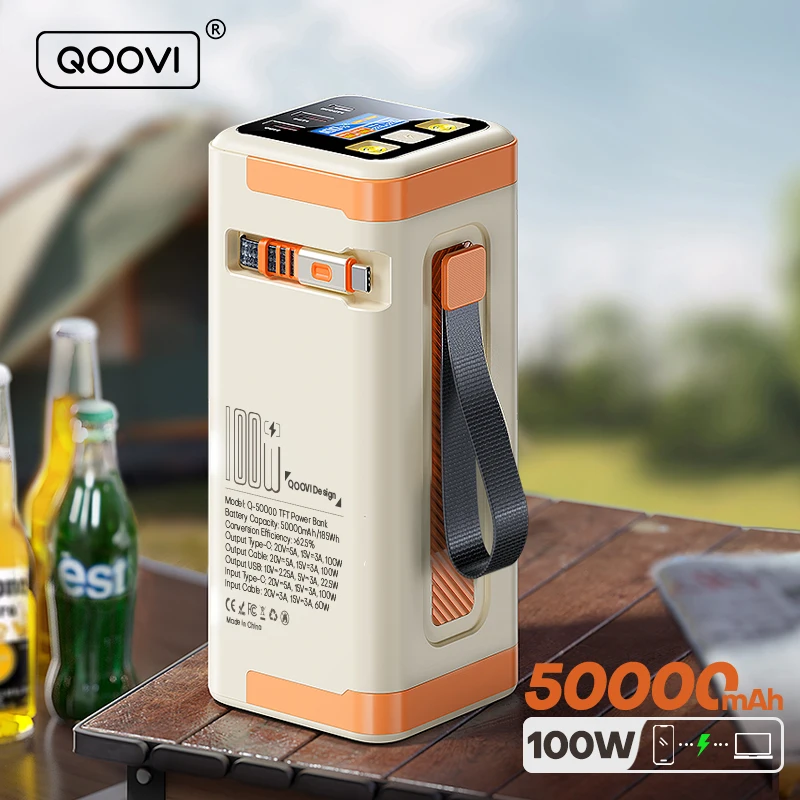 QOOVI Power Bank 50000mAh PD 100W Fast Charging Portable Large Battery Capacity Power Station For iPhone Macbook Samsung Xiaomi