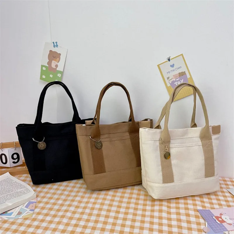 New Solid Color Canvas Tote Bag, Casual Handbag for Women Phone, Watch, Glasses, Lipstick, Car, Medicine, Key, Etc. Daily Items