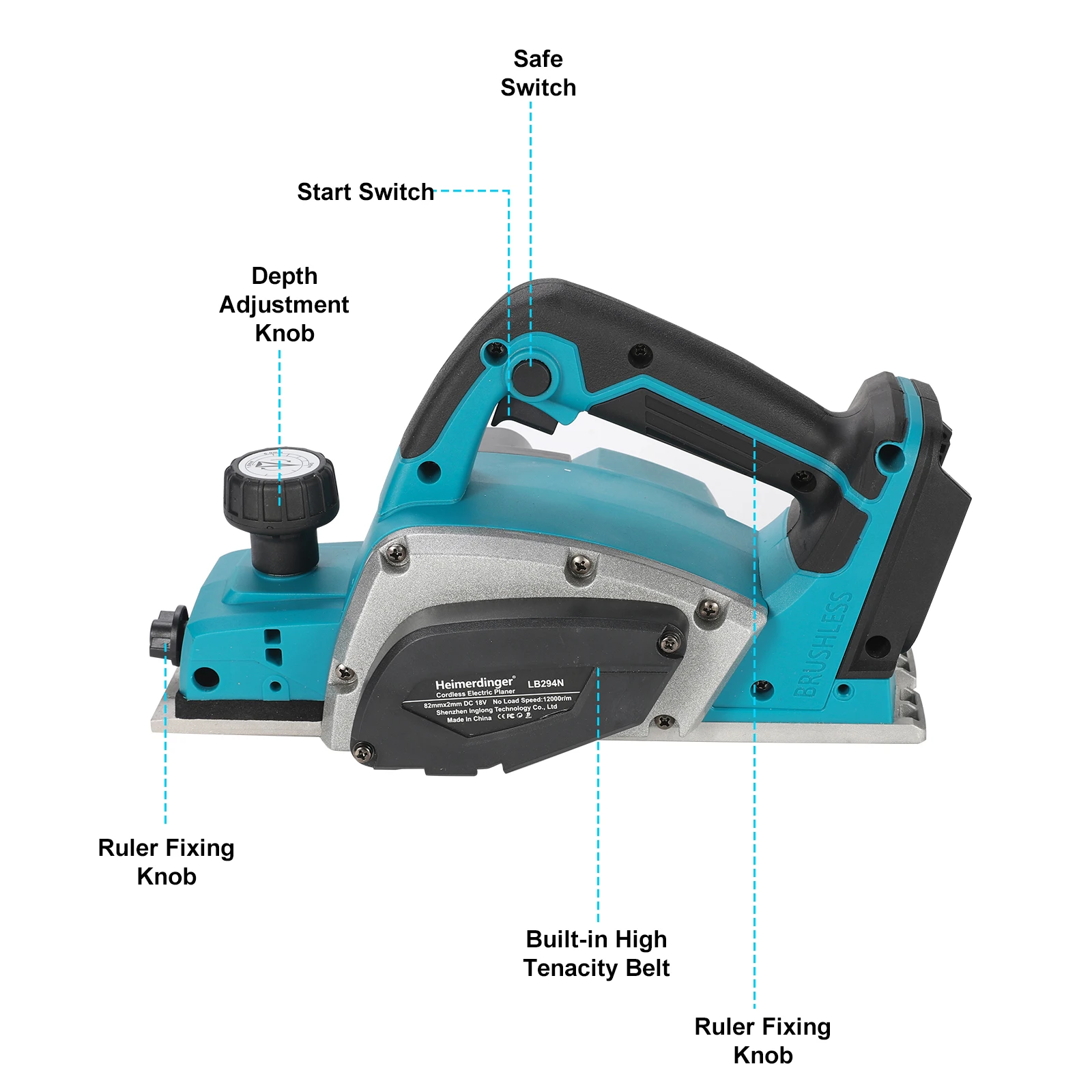 Heimerdinger 18V Rechargeable Lithium Battery Powered Handheld Woodworking Tool Brushless  Cordless Electric Planer 2