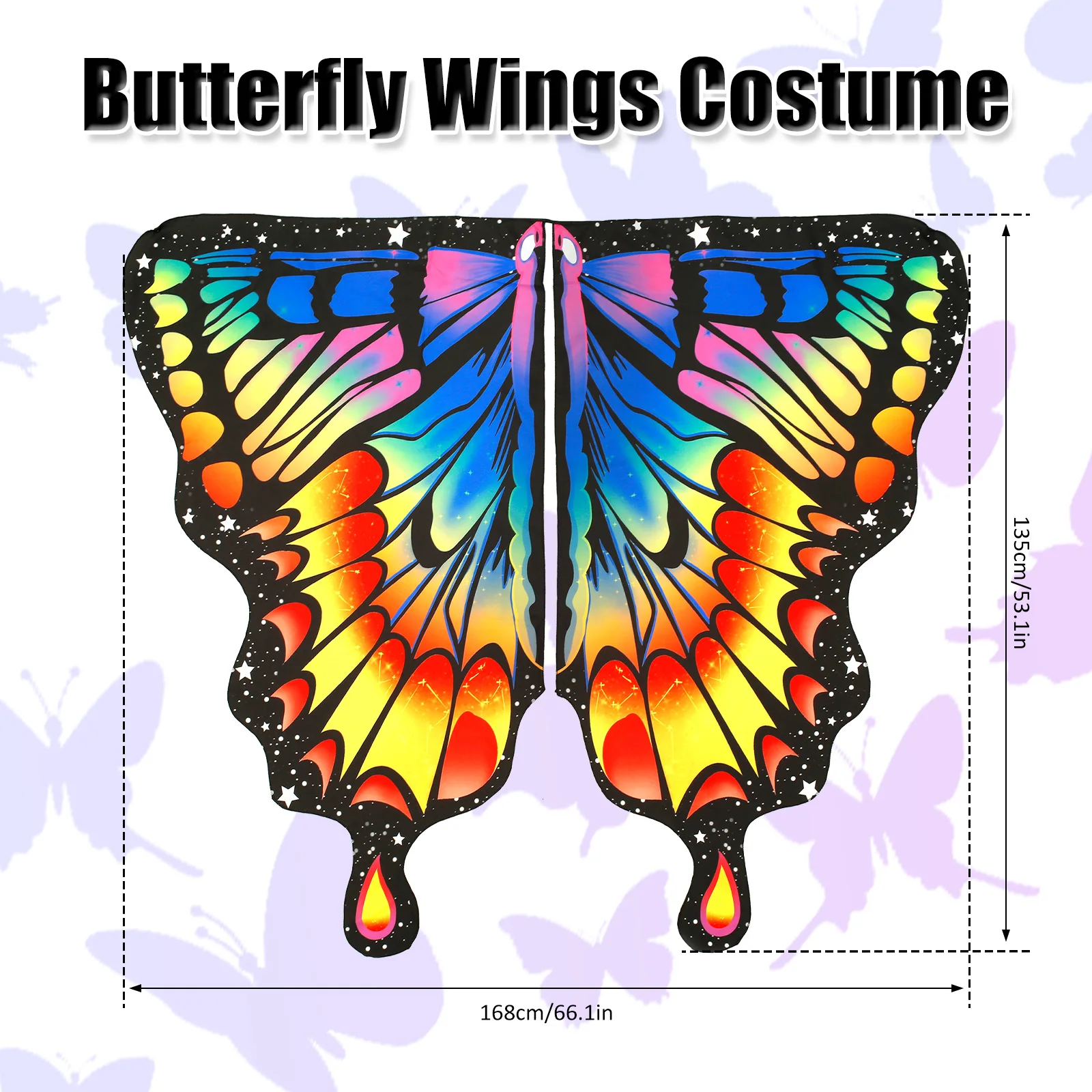 Adult butterfly shawl colorful with adjustable shoulder strap fairy shawl with headband eye mask Christmas Halloween party with eye mask