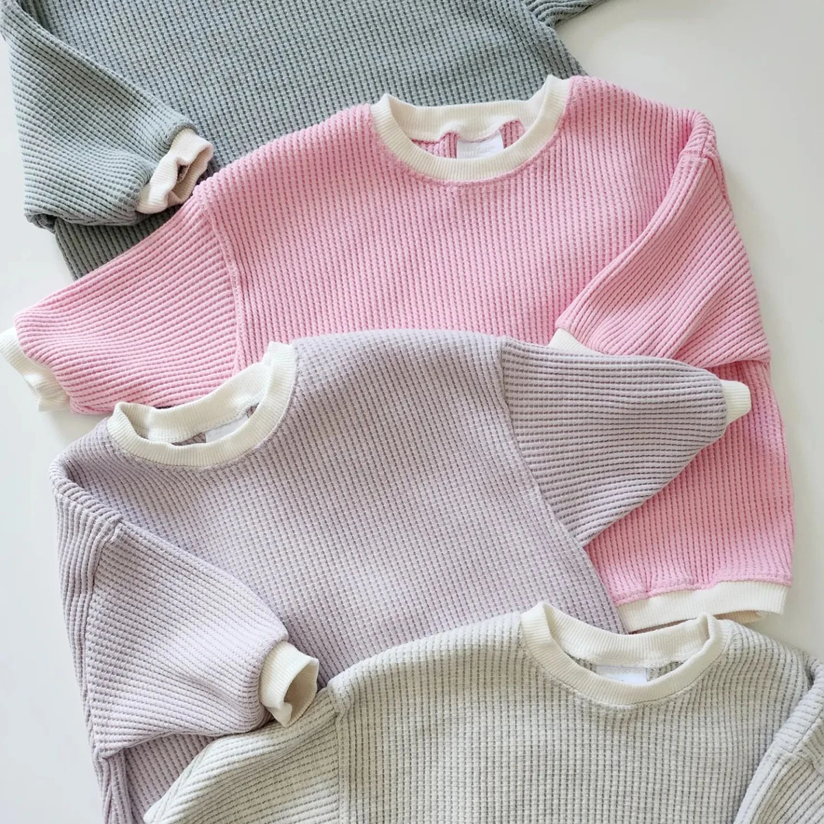 2023 Baby Waffle Sweatshirt Romper Newborn Infant Baby Girls Boys Cotton Oversized Romper Long Sleeve Toddler Clothes Jumpsuits 3