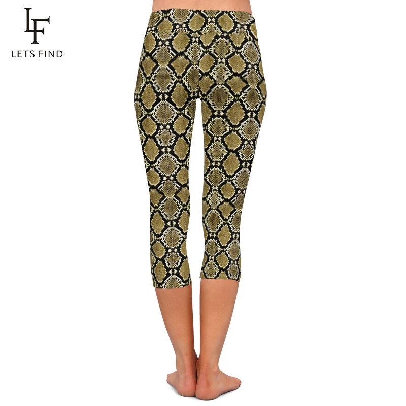 Summer New Sexy Women Capri Leggings 3D Snake Skin Digital Printing Milk Silk Print High Waist Mid-Calf 3/4 Fitness Leggings