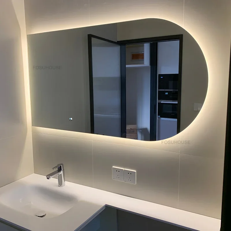 Description Picture 5 of itemMinimalist Bathroom Mirrors Home Touch Screen Smart Bath Mirrors Creative Bedroom Arched Wall-mounted Vanity Mirror with Light