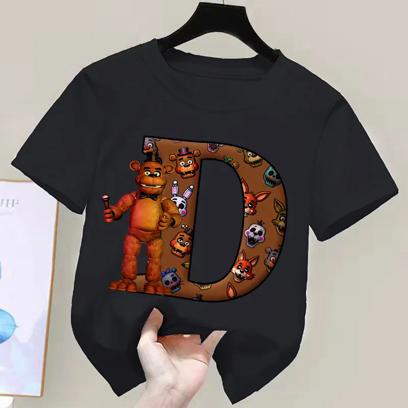 Children's Kawaii Black T-Shirt - Five Nights at Freddy's Letter Print Round Collar Top