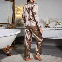 Women's Color-Blocked Floral Print Pajama Set Satin Long Sleeve And Pant For Comfortable Sleep Soft Loungewear And Sleepwear Pjs - Image 2