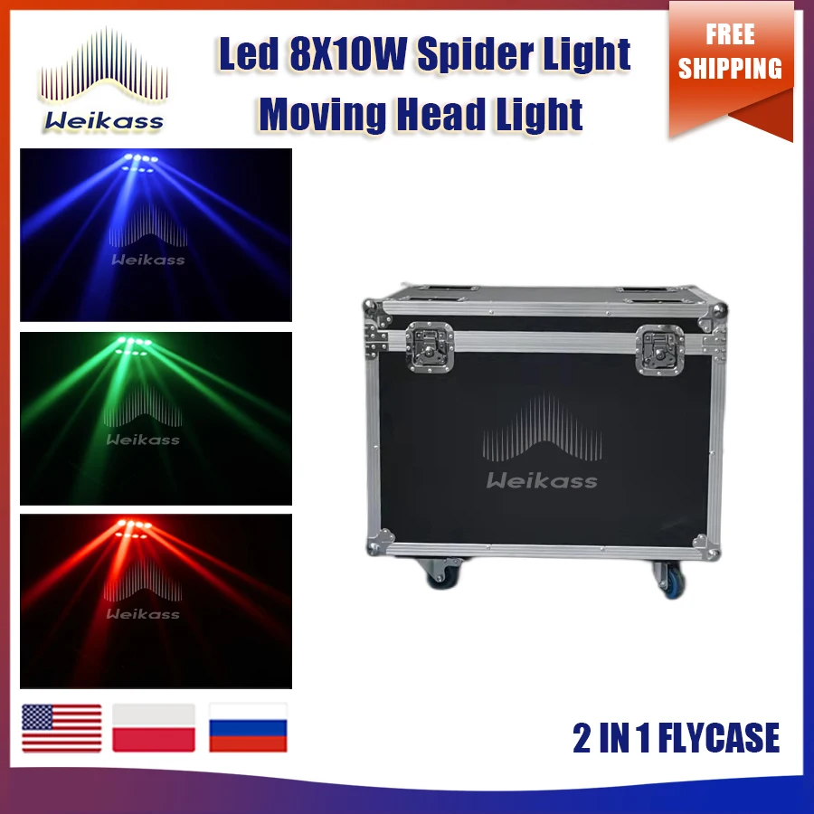

0 Tax 1 Flight Case For stage 8X10W LED Spider Light DMX512 LED Moving Head Light RGBW LED Beam