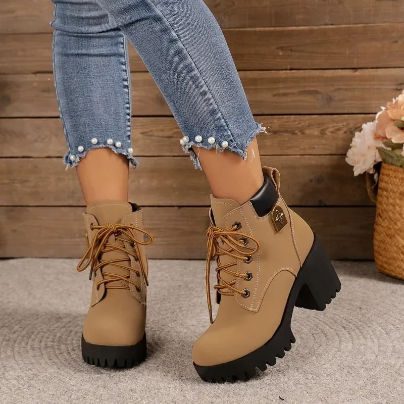 Autumn Winter Ankle Boots Women's Knit Elastic Socks Round Toe Chunky Heel Footwear Size 42 ankle boots