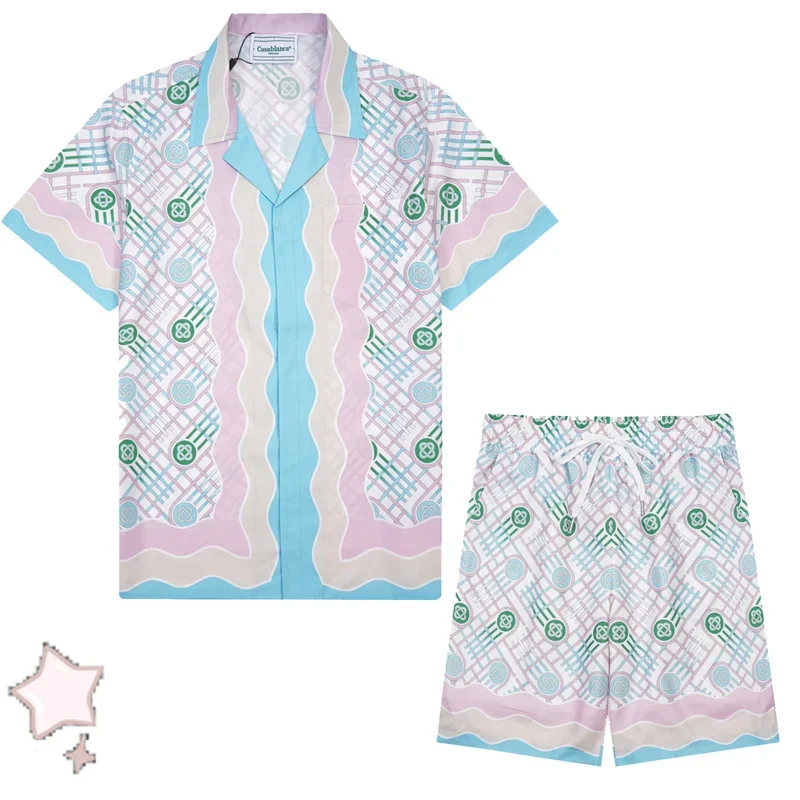 

Vintage Casual Short Sleeve Shirt for Men and Women Vacation Breathable Shorts Mesh Matching Shirt Set