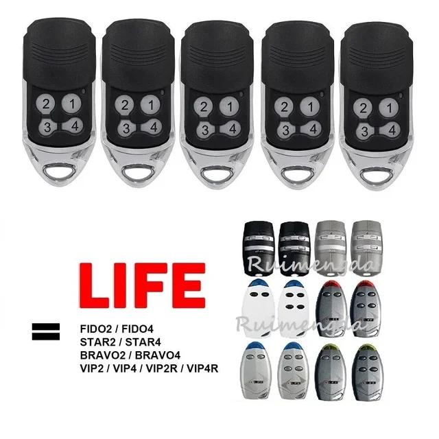 LIFE FIDO2 FIDO4 Garage Remote Control VIP2 VIP4 VIP2R VIP4R STAR2 STAR4 BRAVO2 BRAVO4 Gate Command Transmitter 433.92MHz 1