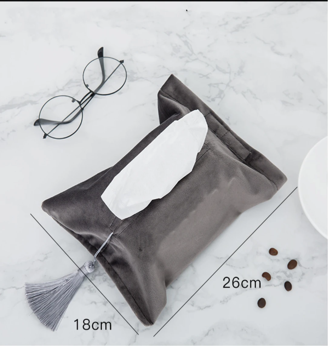 Ins Style Fabric Tissue Bag Velvet Modern Minimalist Handmade Tassel Tissue Cover,Desktop Tissue Box,Flannelette Storage Box 6