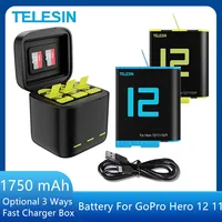 TELESIN 1750 mAh Battery For GoPro Hero 12 11 10 9 3 Ways Fast Charger Box TF Card Storage For GoPro Hero Action Camera Accessor 2