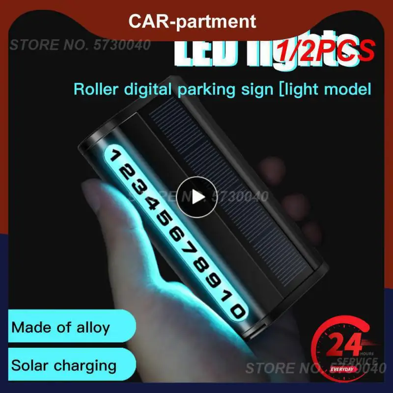 

1/2PCS Car Parking Number Plate Luminous Auto Parking Card Solar Charging Temporary Stop Phone Number Card For Car Decoration