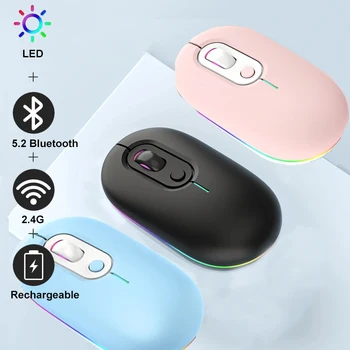 RGB 충전식 블루투스 마우스, 무선 컴퓨터 마우스, 노트북 PC용 LED 백라이트 인체 공학적 게이밍 마우스, 2.4G