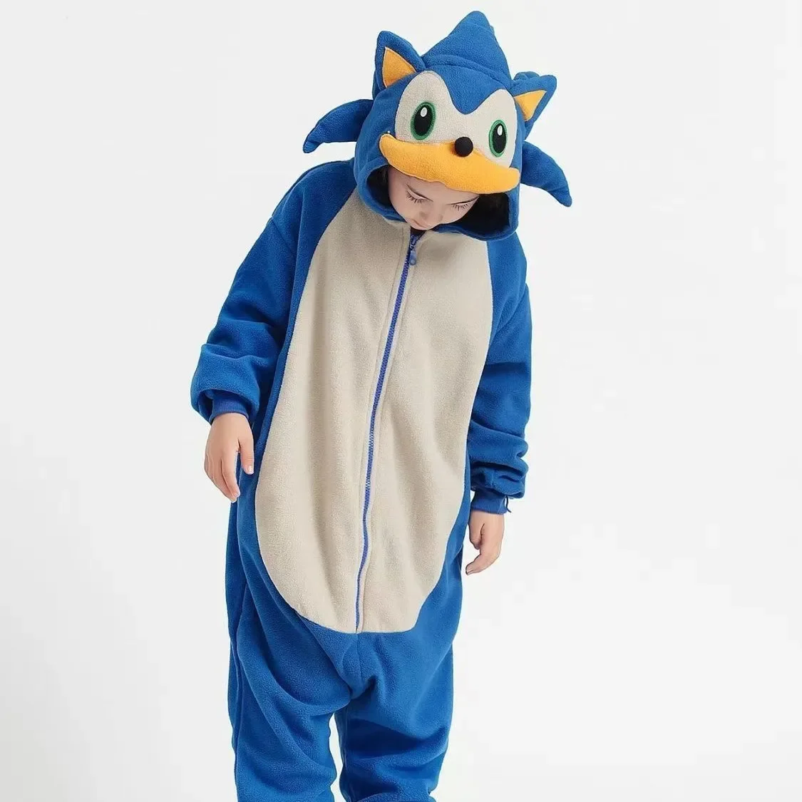 Warm Home Clothes 2025 Autumn Winter Plush Cartoon Sonic Long Sleeve Sleepwear One-Piece Suit for Men And Women
