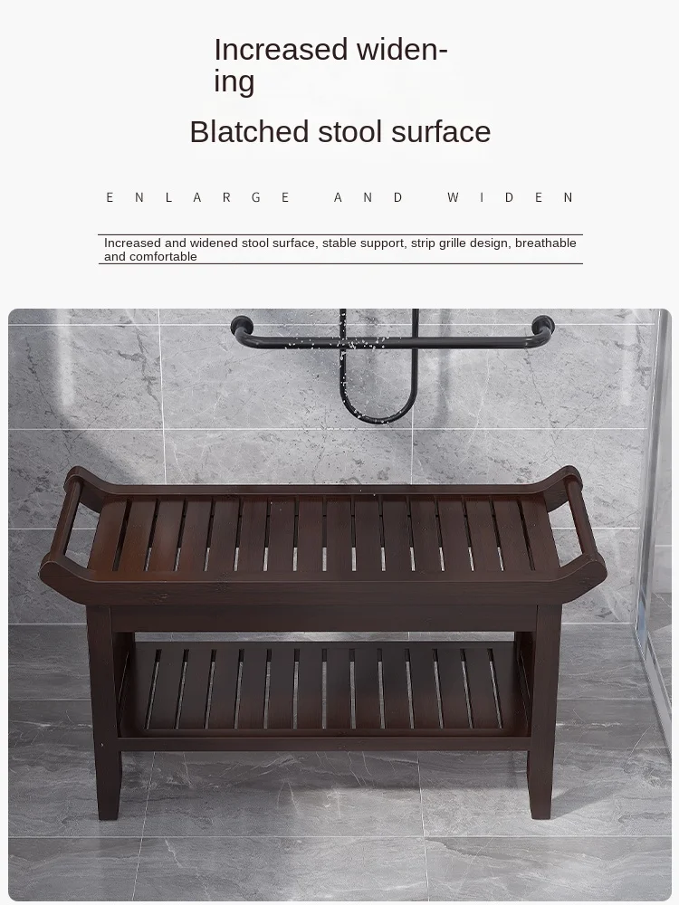 Bamboo Shower Stool with Multiple Layers and Storage Shelf, Sturdy and Durable, Suitable for Bathroom, Living Room, More