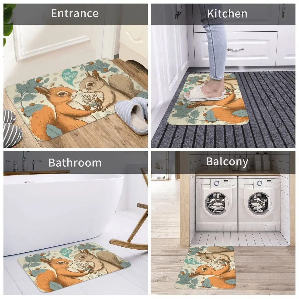 Squirrel Lover Bath Non-Slip Carpet Angel Living Room Mat Welcome Doormat Floor Decor Rug 5