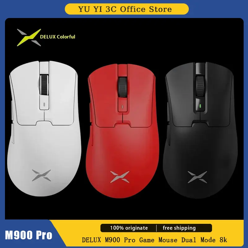

DELUX M900 Pro Game Mouse Wired/Wireless Dual Mode 8k Paw3395 Sensor Long Endurance Lightweight Ergonomics Mouses Pc