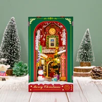 DIY Wooden Winter of Christmas Book Nook Shelf Insert Miniature Model Kits With Furniture Lights Bookshelf Bookend Friends Gifts 1