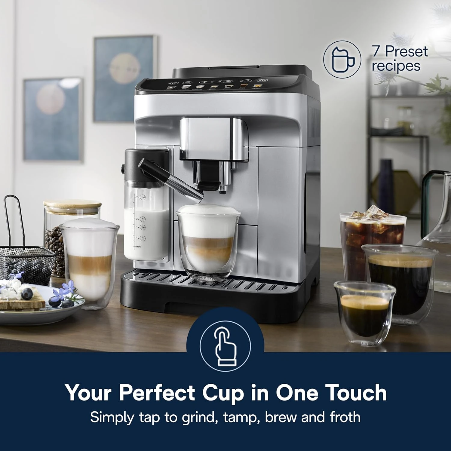 Automatic espresso machine with automatic milk frother for latte, cappuccino, iced coffee, built-in grinder, ECAM29084SB 2