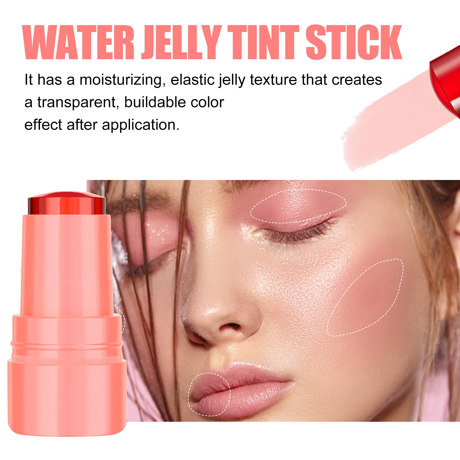 Water Jelly Blush Stick For Lip Cheek Eyes Stain Multi-Color Long Lasting Moisturizing Blush Tinted Lip Dye Stick Makeup Product