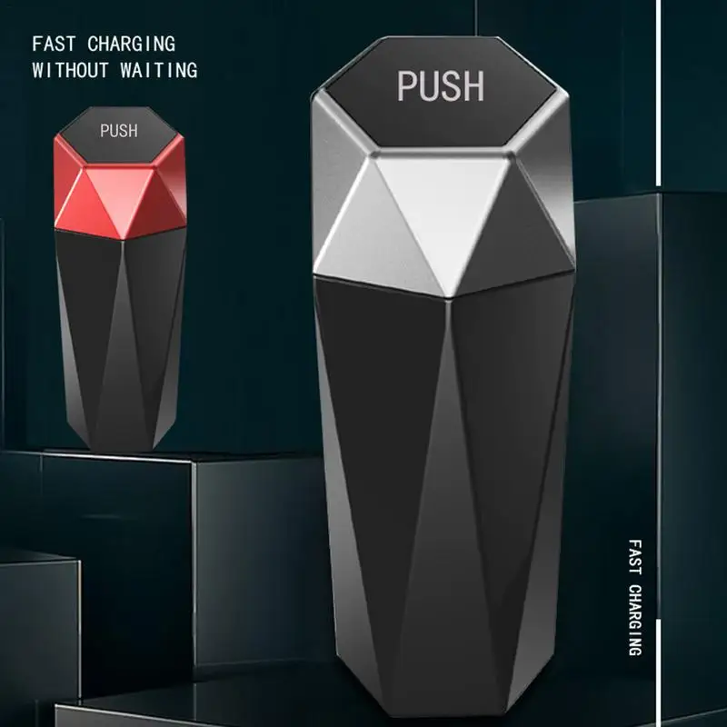 Car Trash Can With Lid Diamond Design Auto Trash Bin Portable Garbage Holder Push Type Trashbin Storage Bucket For Car Interior