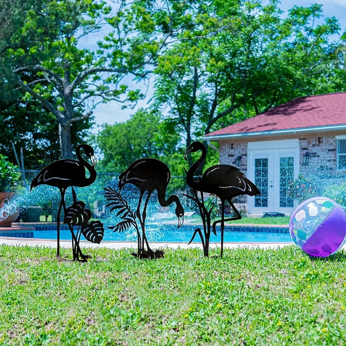 

Hello Young Flamingo Wrought Iron Metal Art Sculpture Dust Proof Decor Sculpture with Stake for Garden Home Yard Patio Outdoor D