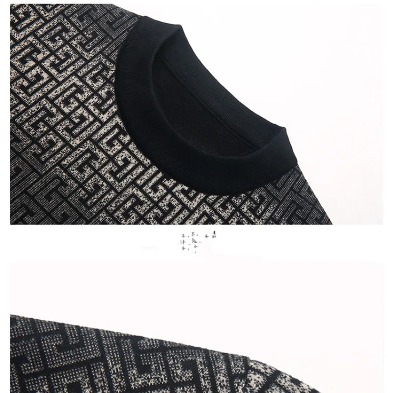 Autumn Winter Men's Pullover Round Neck Solid Geometric Gradient Screw Thread Long Sleeve Sweater Knitted Fashion Casual Tops