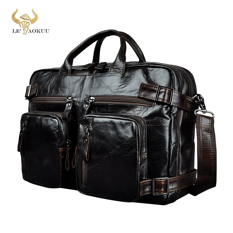 

Laptop Briefcase Purpose Maletin Portfolio Bag Bag Tote 15" K1013 Maletas Design Man Business Genuine Multifunction Leather