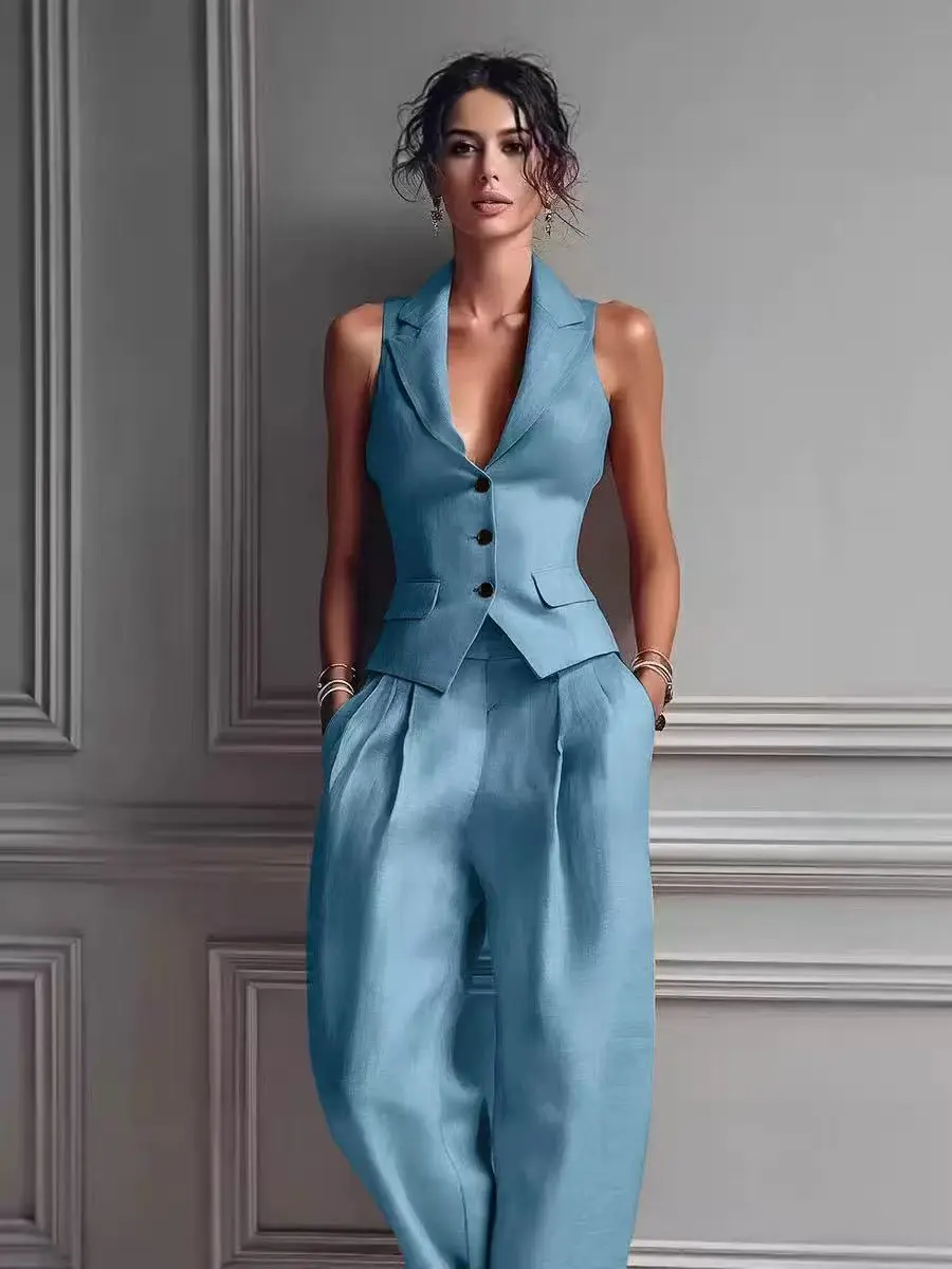Sexy V Neck Vest Top 2 Piece Matching Set Women Summer Casual Tracksuit Jumpsuit Pants Playsuit