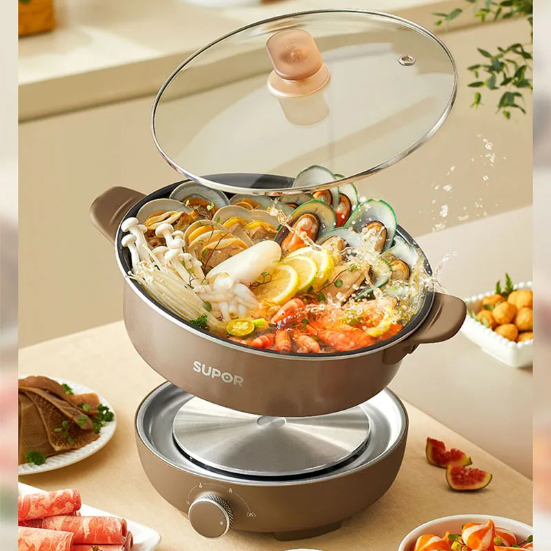 SUPOR Chinese Hot Pot With Lid 4L Capacity Divided Hotpot Kitchen Cooking Pan Multifunctional Electric Pot Home Appliance 4