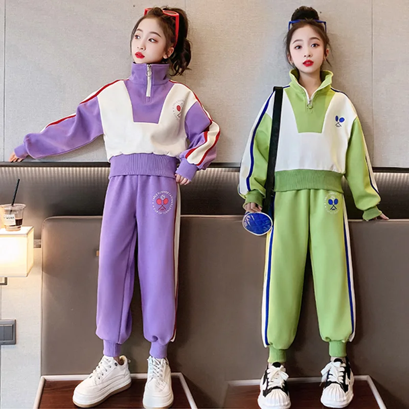 

Teen Girls Sportswear Set Children's Patchwork Sweatshirt+Pants 2Pcs Outfits Youth Spring and Autumn Clothes Suits