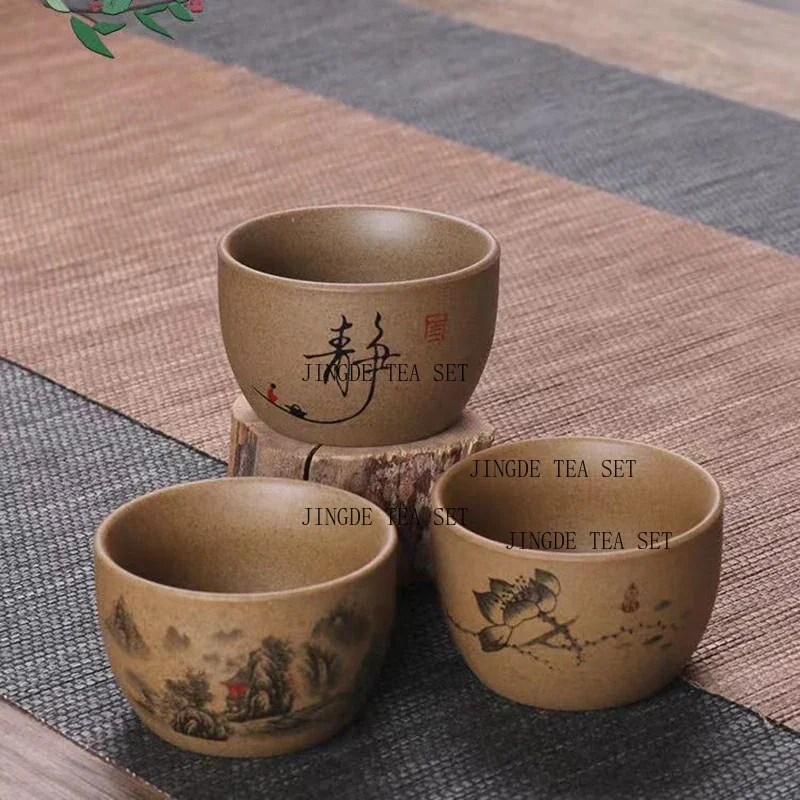 1 Set of 6 Yixing Purple Clay Coarse Pottery Handmade Tea Cups Kung Fu Tea Set Accessories