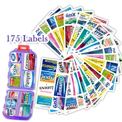 Compact 10 - Grid Pill Organizer with Adjustable Storage & 175 Labels - Portable Health Medicine Case (PURPLE)