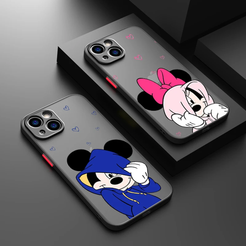 

Disney Mickey Minnie Face Frosted Translucent Phone Case Cover For Apple iPhone 14 13 12 Mini 11 Pro XS MAX XR X 8 7 SE Plus