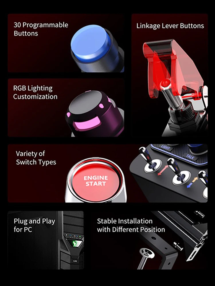 오리지널 PXN CB1 레이싱 게임 중앙 제어 박스(고정 장치 포함), 30개의 프로그래밍 가능한 버튼 탑재, PC 레이싱 게임 컨트롤러
