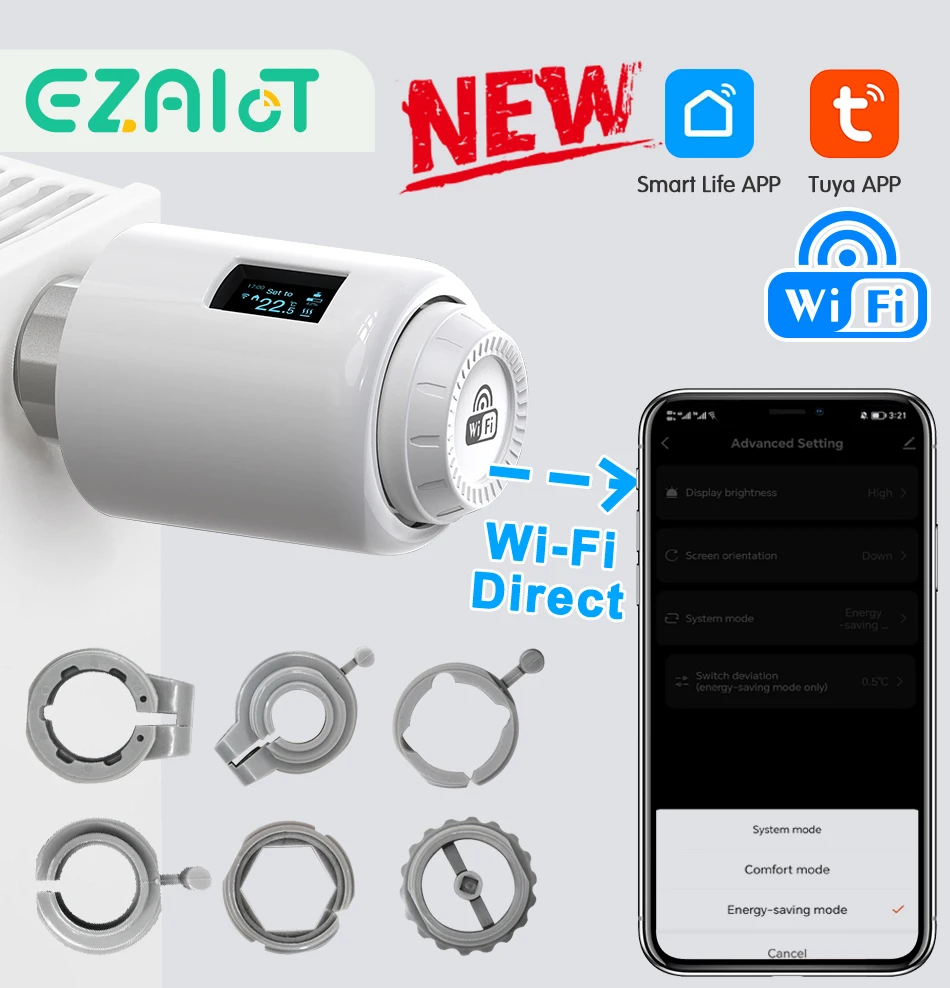 Trv Válvula de Radiador wi fi Tuya Inteligente Termostato Atuador Casa Controlador Temperatura Alexa Google Controle Voz