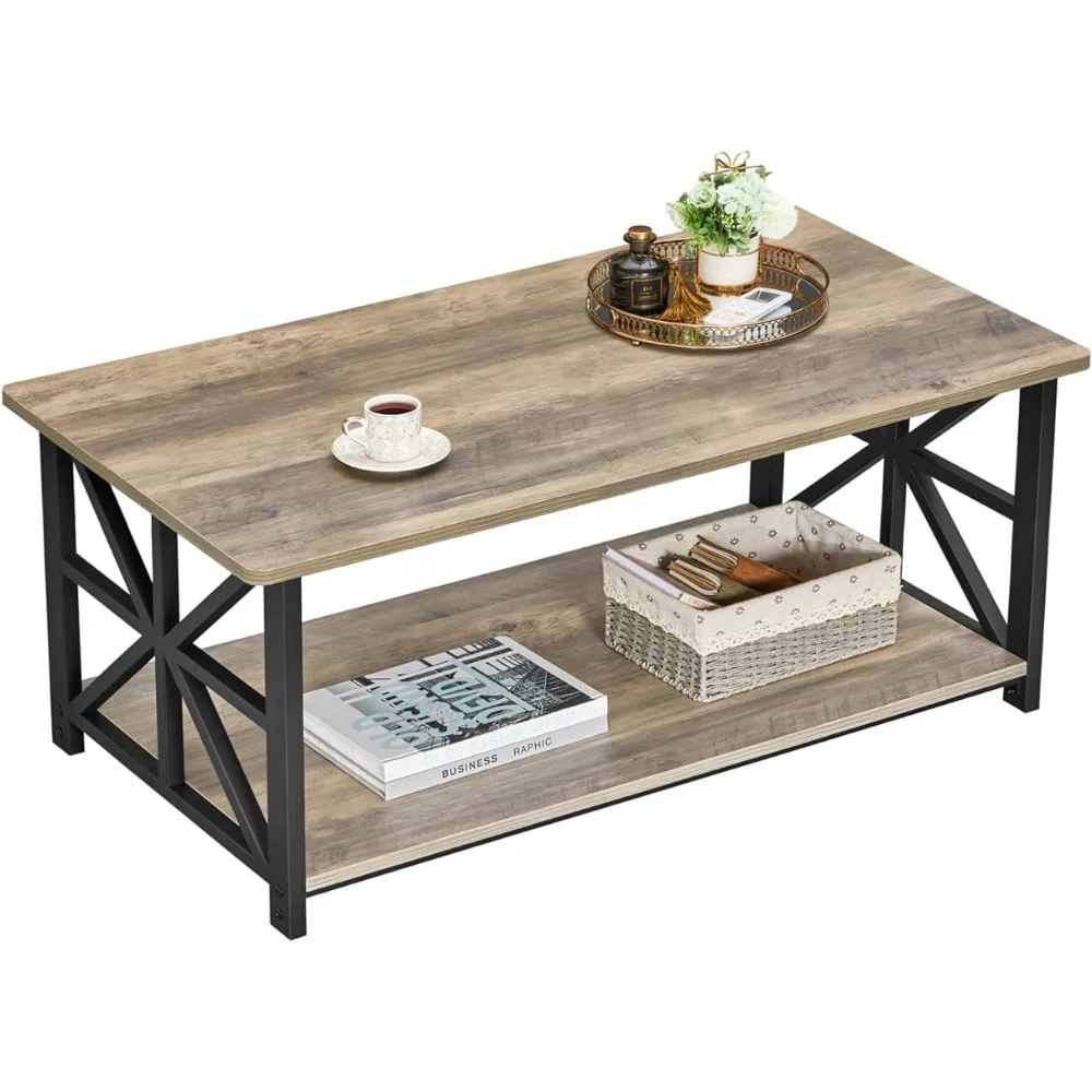 

GreenForest Coffee Table for Living Room with Round Corners Farmhouse Style Center Table with Storage Shelf 39 Inch Space Saving