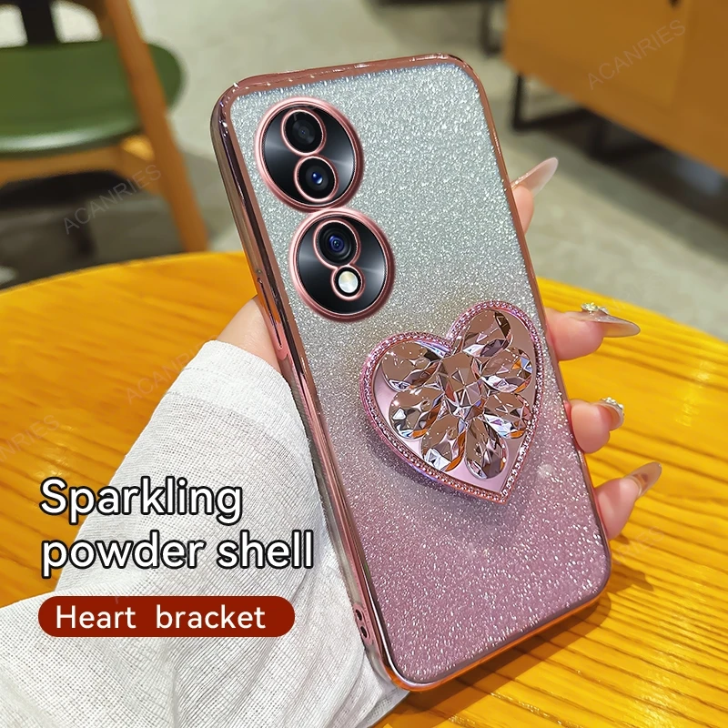 Heart Stand Glitter Plating Silicone Phone Case Cover