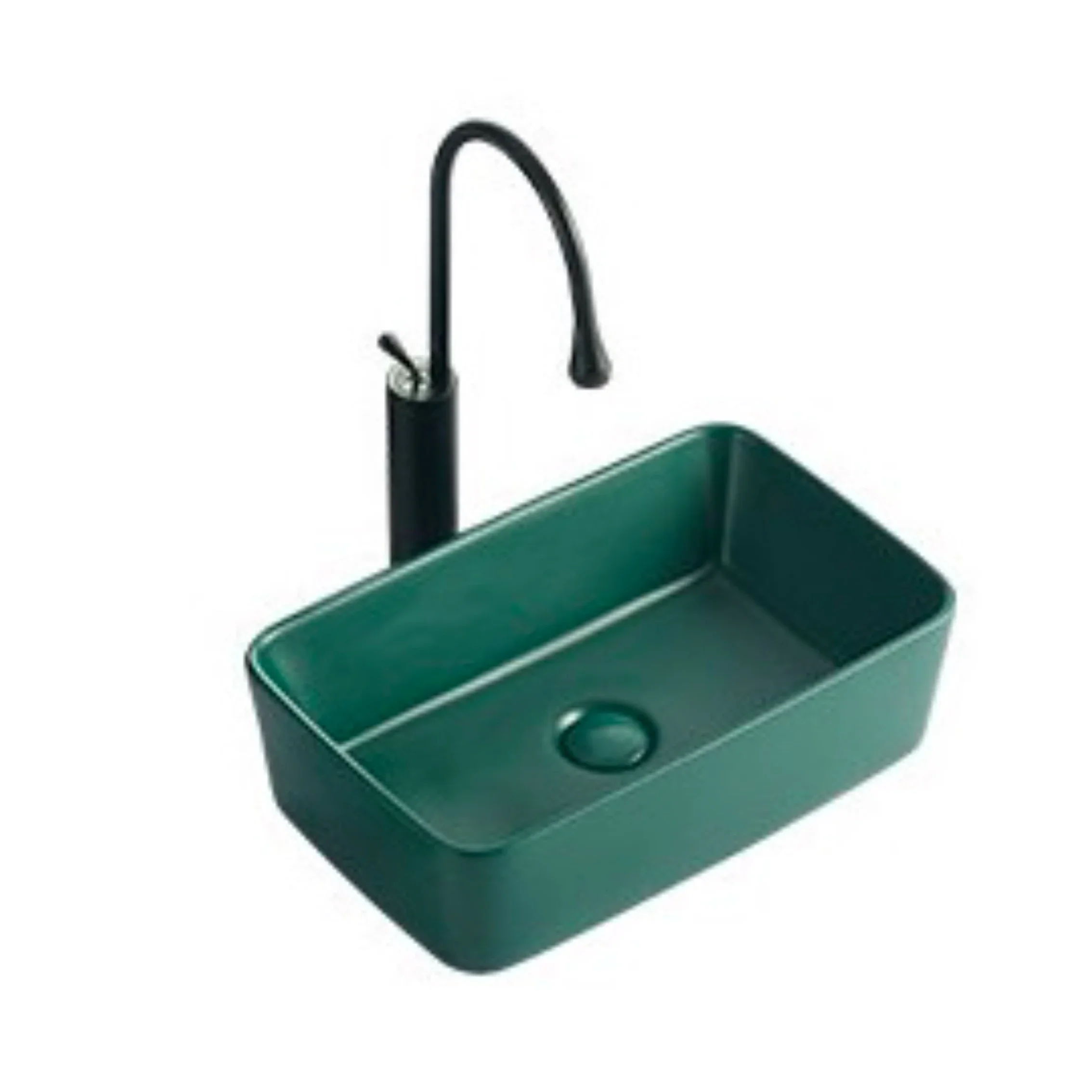 

480*300*135MM Dark Green Matte Ceramic Washbasin Bathroom Balcony Washbasin Kitchen Countertop Basin With Faucet